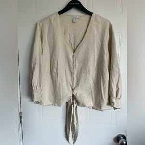 Joie Linen Tie-Front Blouse Cream 1X